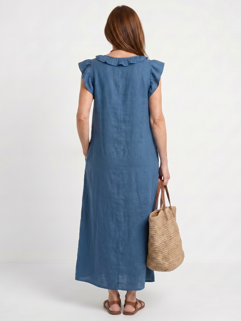 Adara | Ruffle Trim Sleeveless Midi Dress