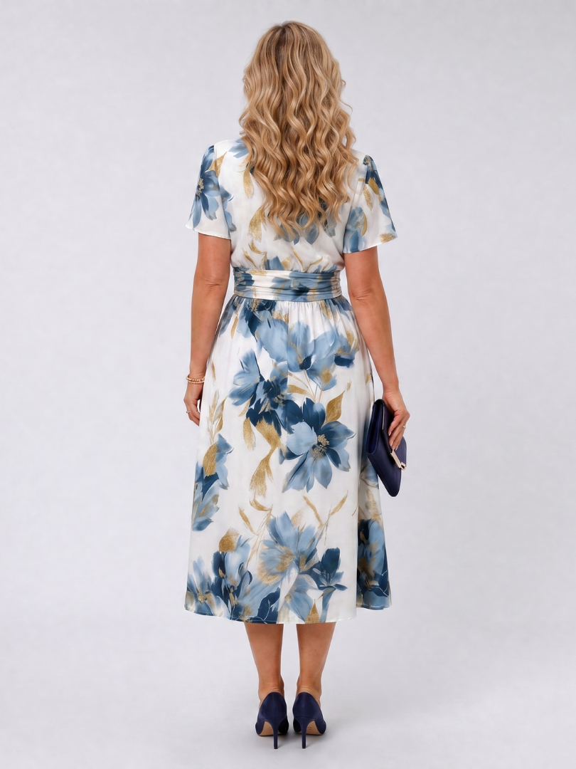 Margot | Floral Print Short Sleeve Wrap Midi Dress