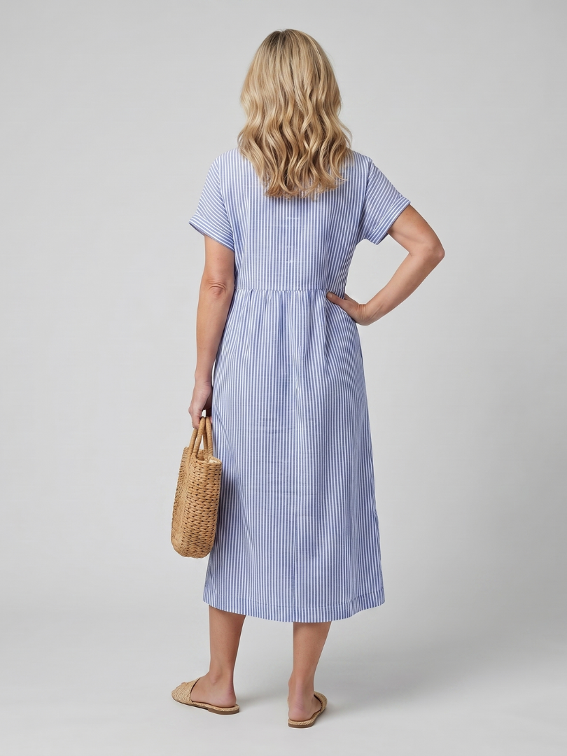 Anais | Short Sleeve Striped Midi Dress