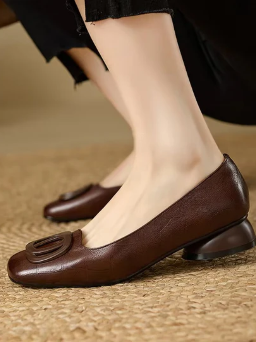 Edda | Square-Toe Leather Ballet Flats