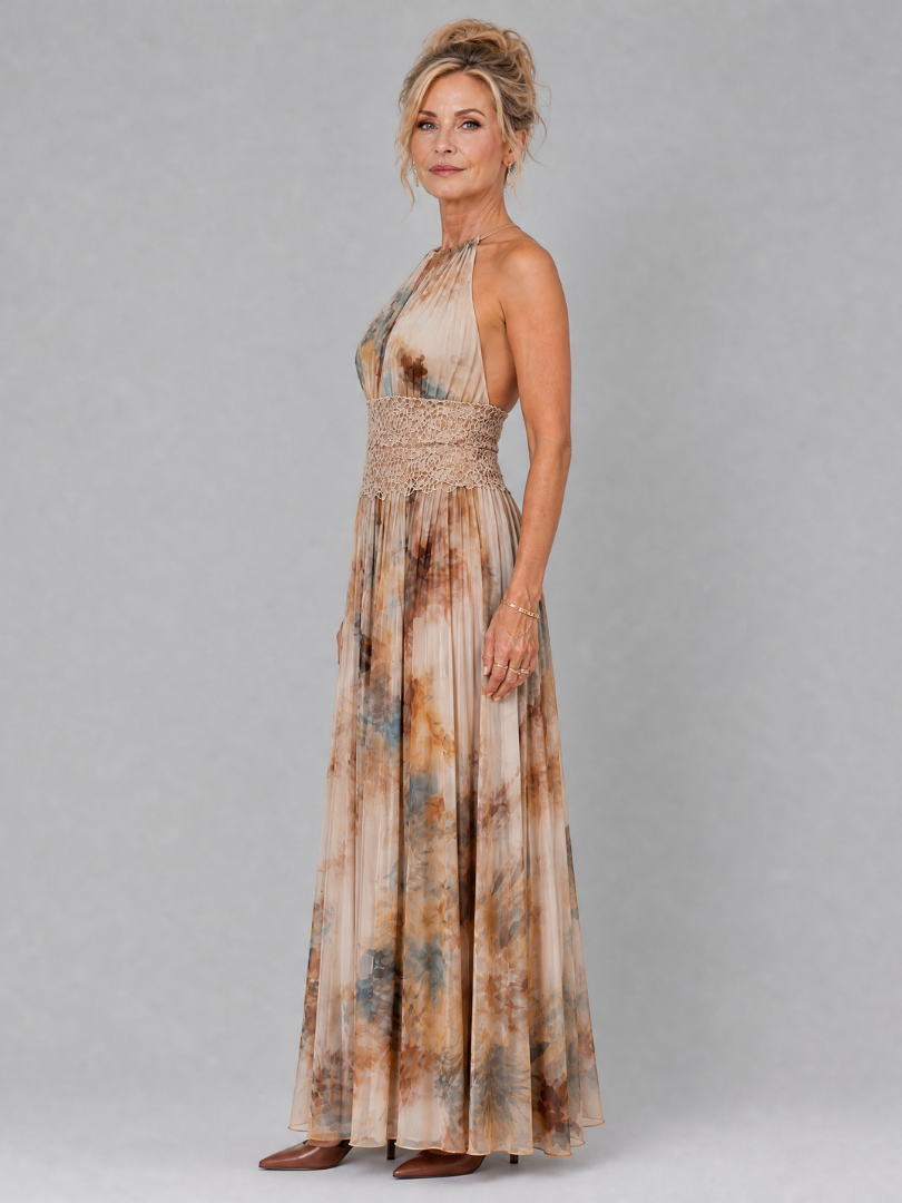 Daniela | Halter Neck Lace Waist Maxi Dress