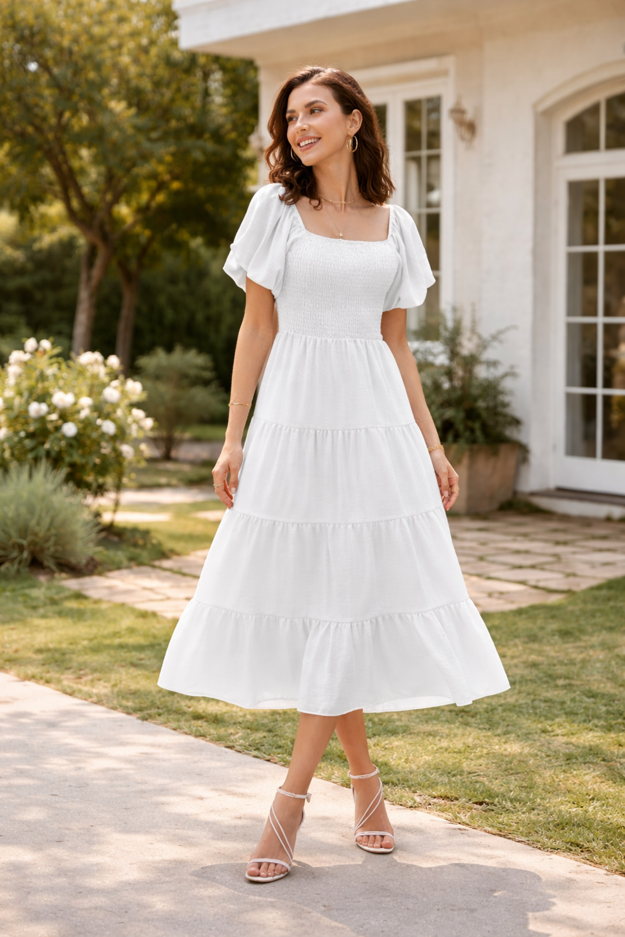 Evie | Midi Dress with Smocked Bodice