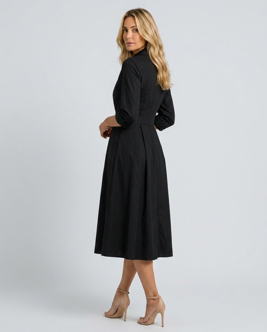 Kinsley | Collared Button-Front Pleated Midi Dress
