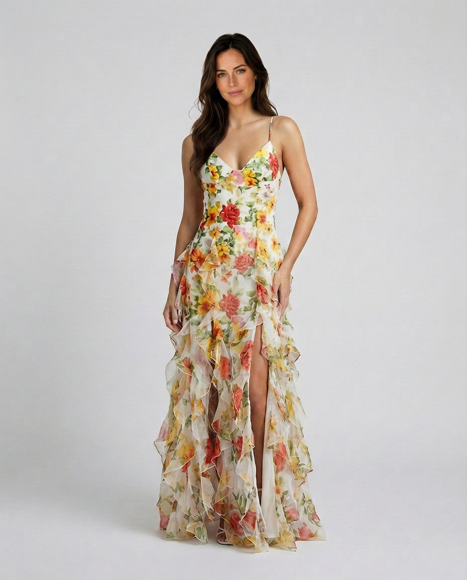 Gemma | Ruffled Floral Print Maxi Dress