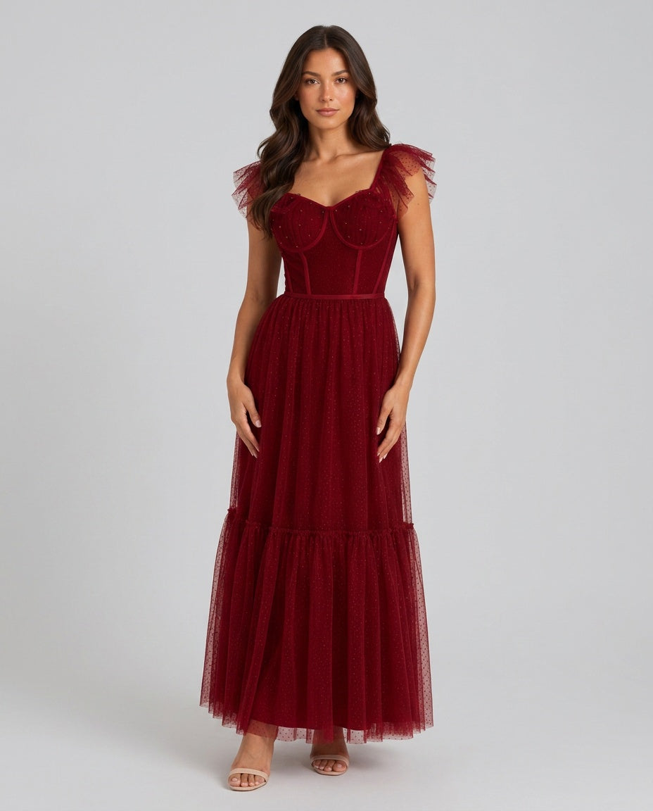 Faye | Corset Bodice Tulle Ruffle Maxi Dress