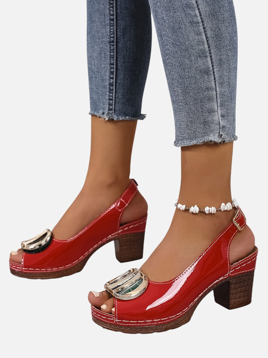 Stella | Glossy Strap Cushioned Heels