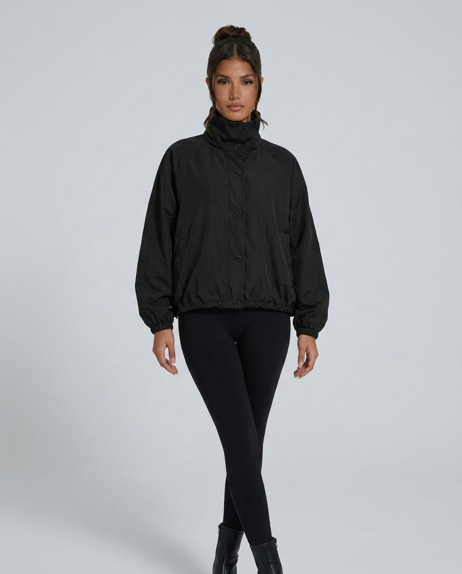 Edda | High Neck Zip Front Puff Sleeve Jacket