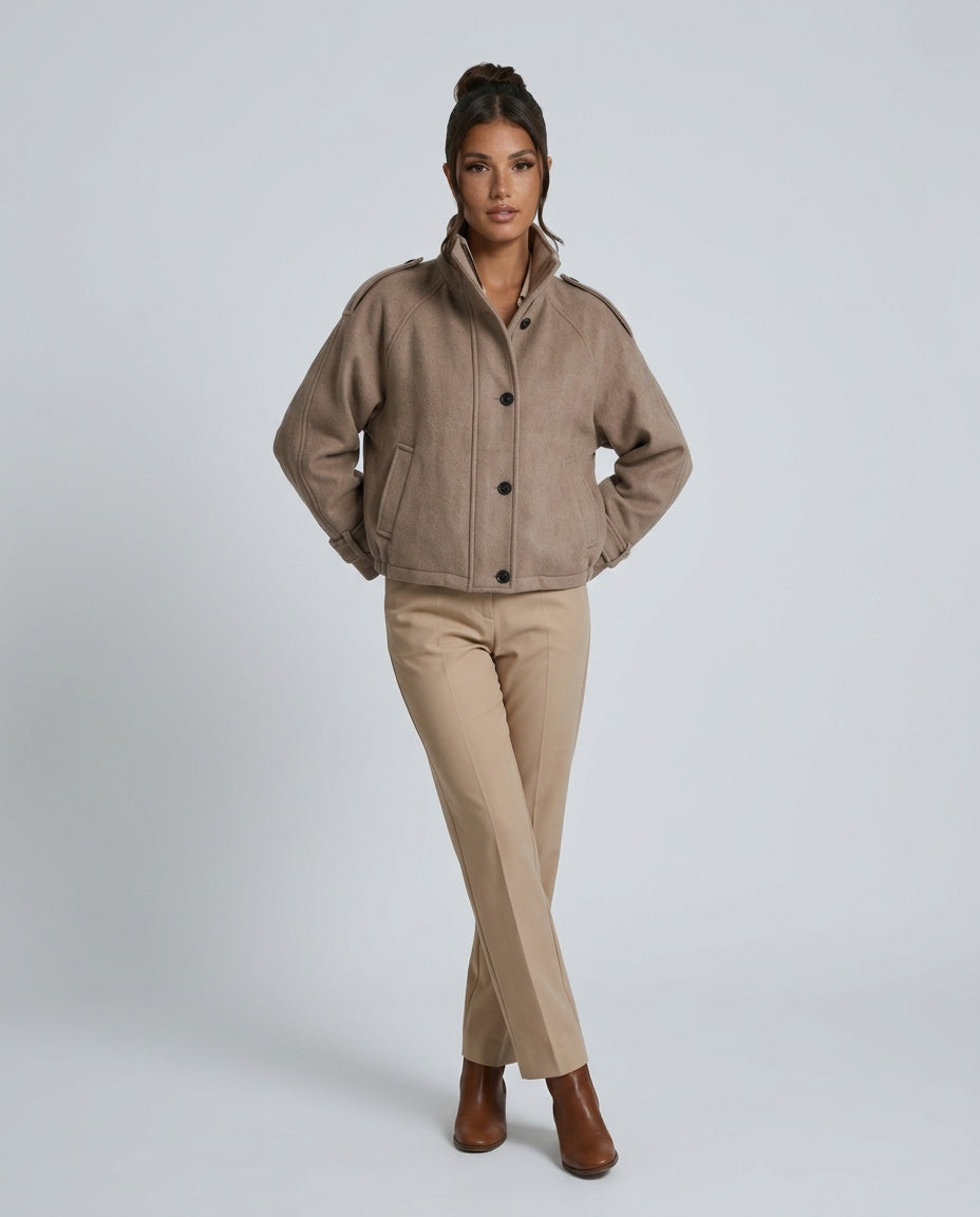 Malena | Cropped Stand Collar Wool Blend Coat