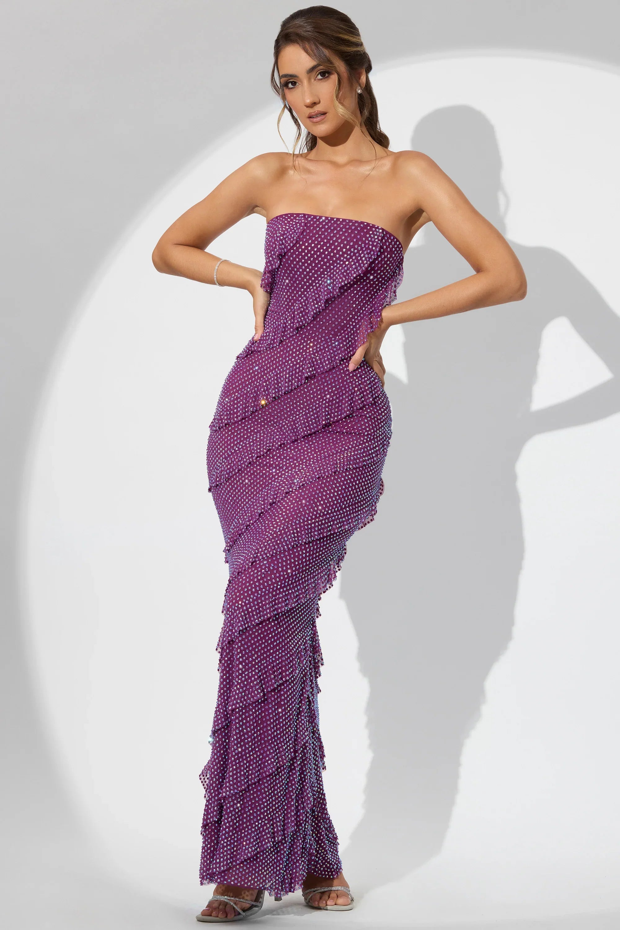 Pia | Embellished Bandeau Ruffle Maxi Dress