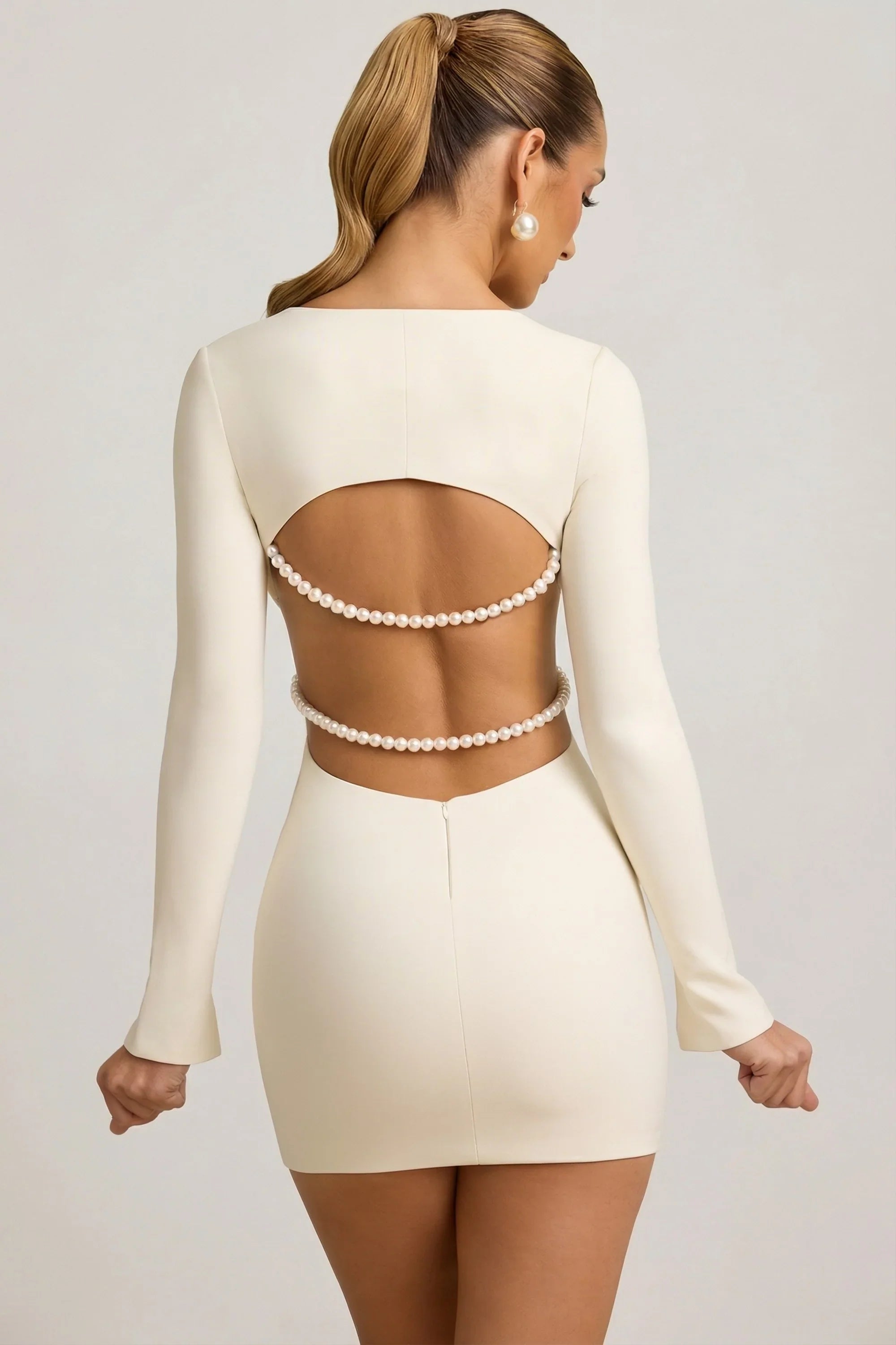 Ivory | Satin-Look Cut-Out Bodycon Mini Dress