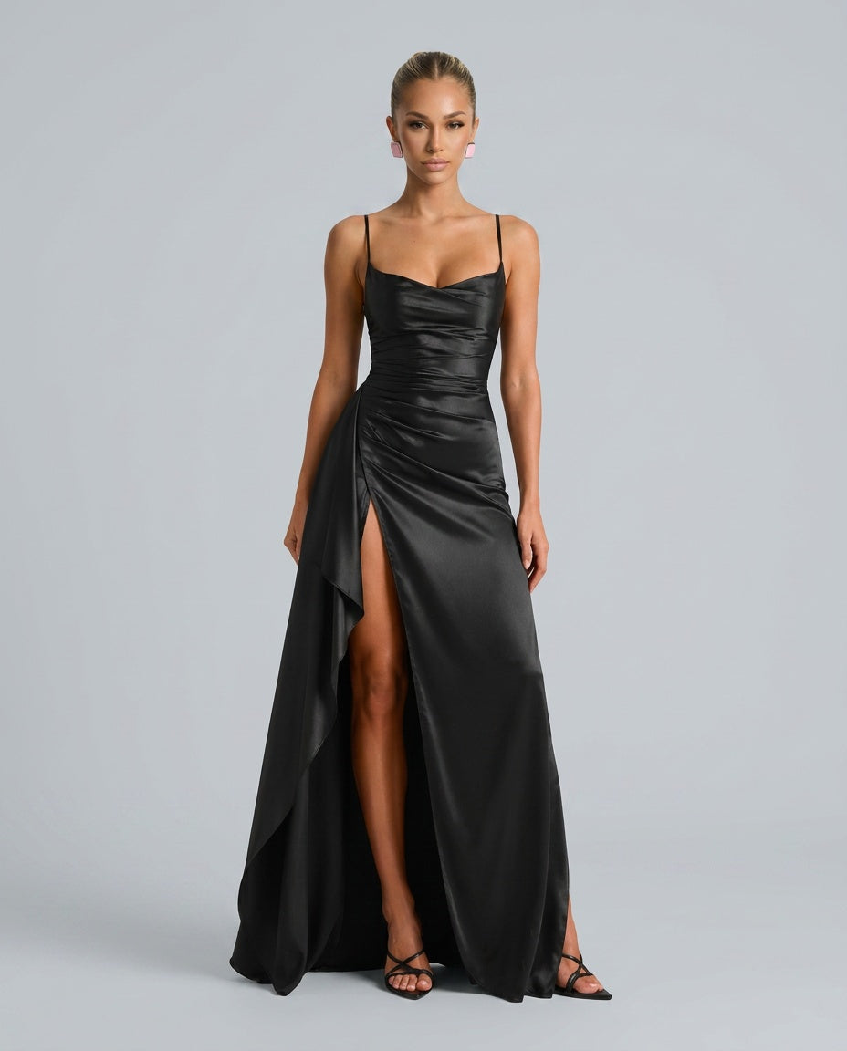 Estrella | Draped Satin-Look Maxi Dress