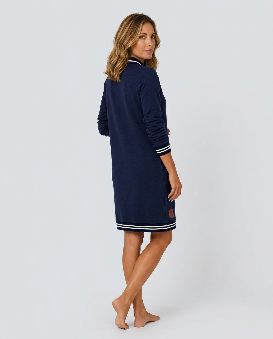 Cora | Quarter Zip Striped Trim Polo Midi Dress