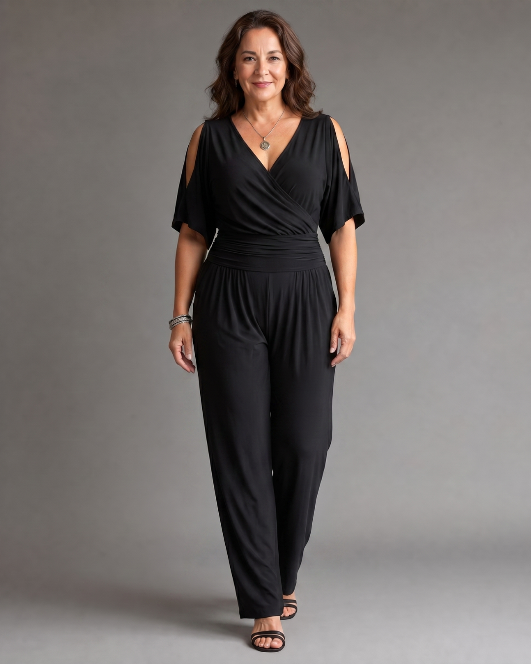 Una | Cold Shoulder Wrap Waist Relaxed Jumpsuit