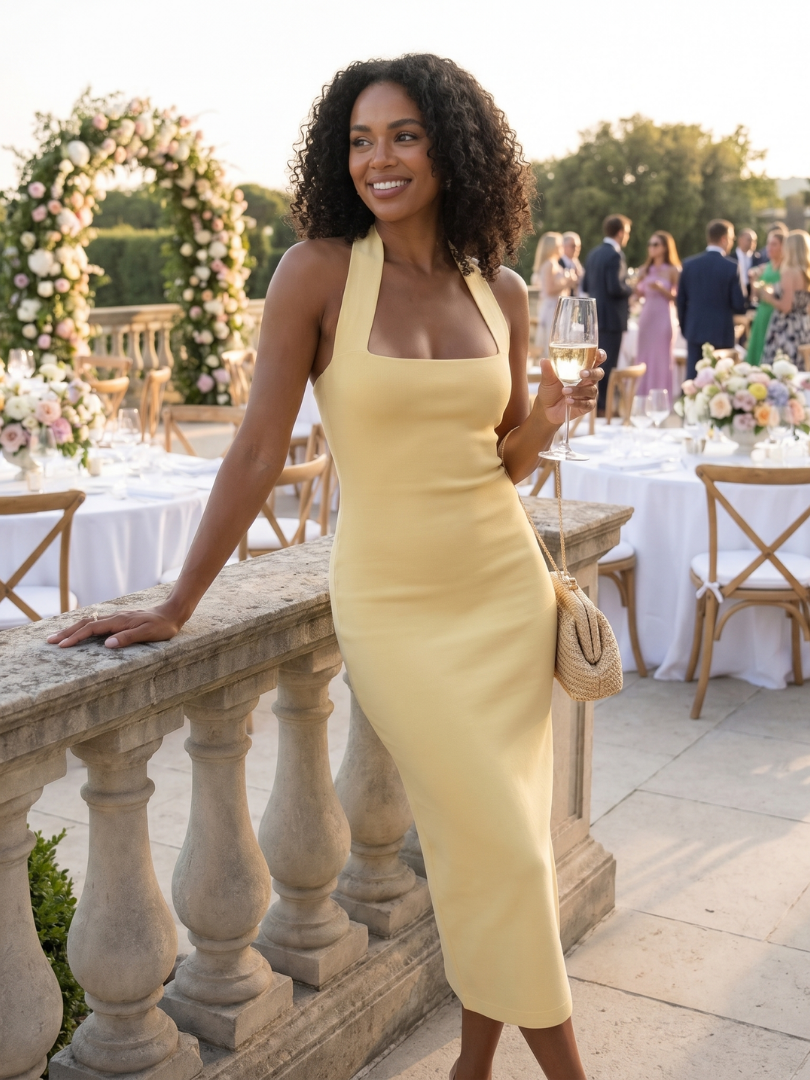 Antonella | Halter Neck Fitted Midi Dress