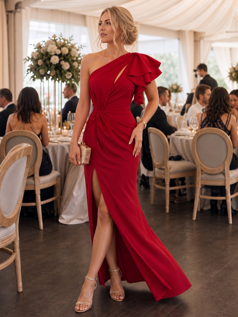 Mariana | One-Shoulder Draped Bodice Midi Dress