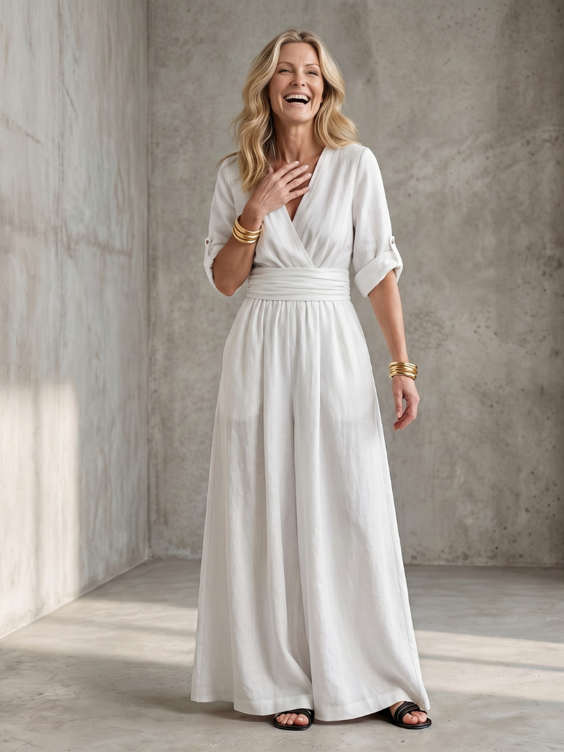 Alejandra | Cross Front Wide Leg Jumpsuit