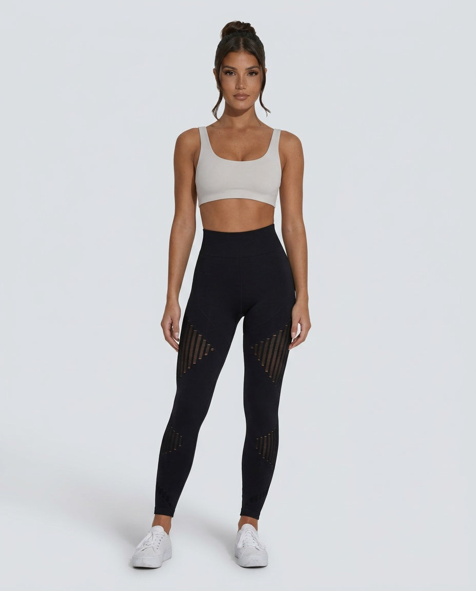 Cleona | High-Waist Mesh Panel Ankle Leggings