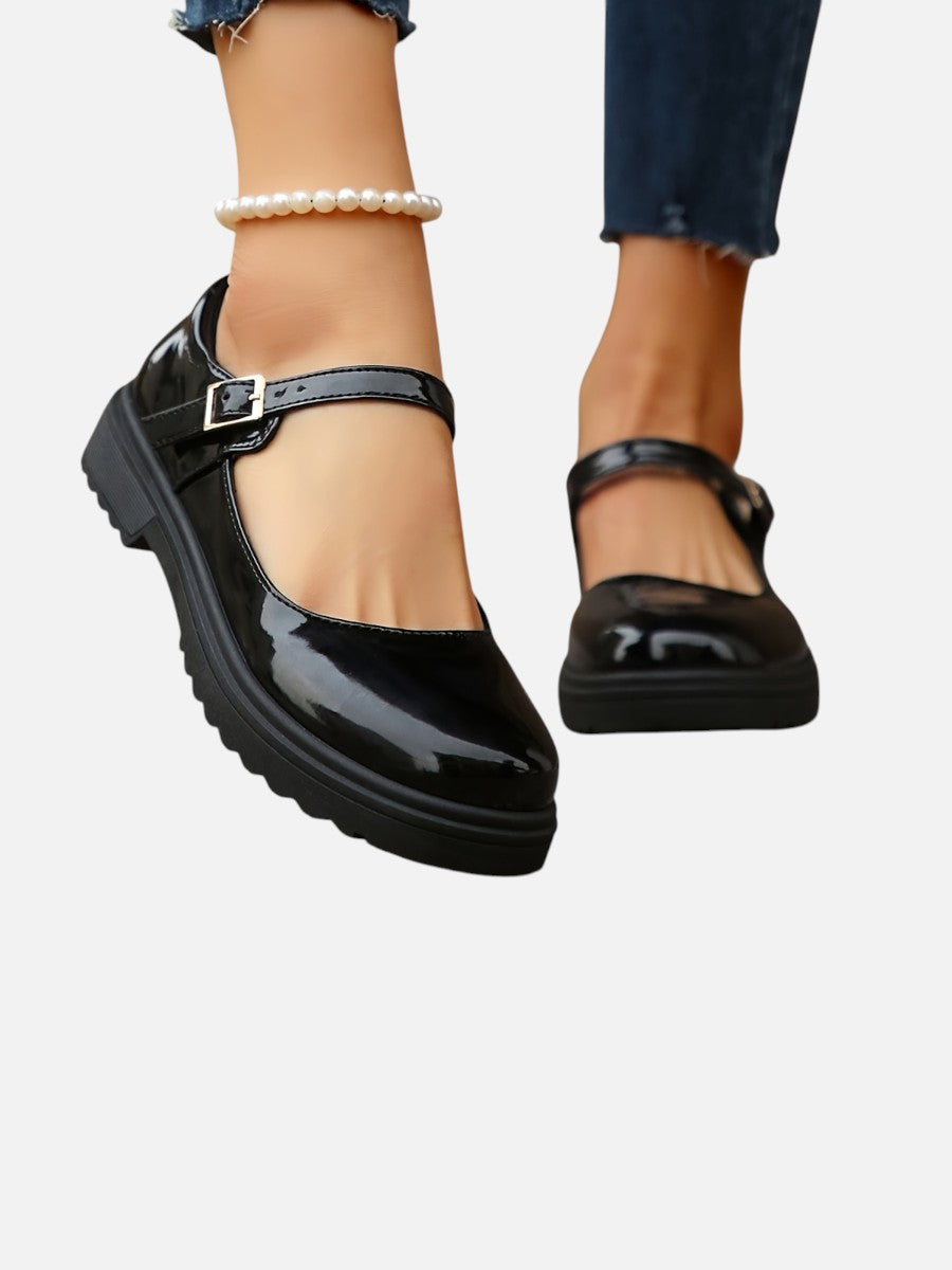 Una | Glossy Leather-Look Mary Jane Loafers