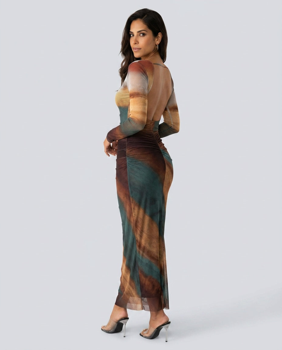 Vera | Printed Long Sleeve Bodycon Maxi Dress