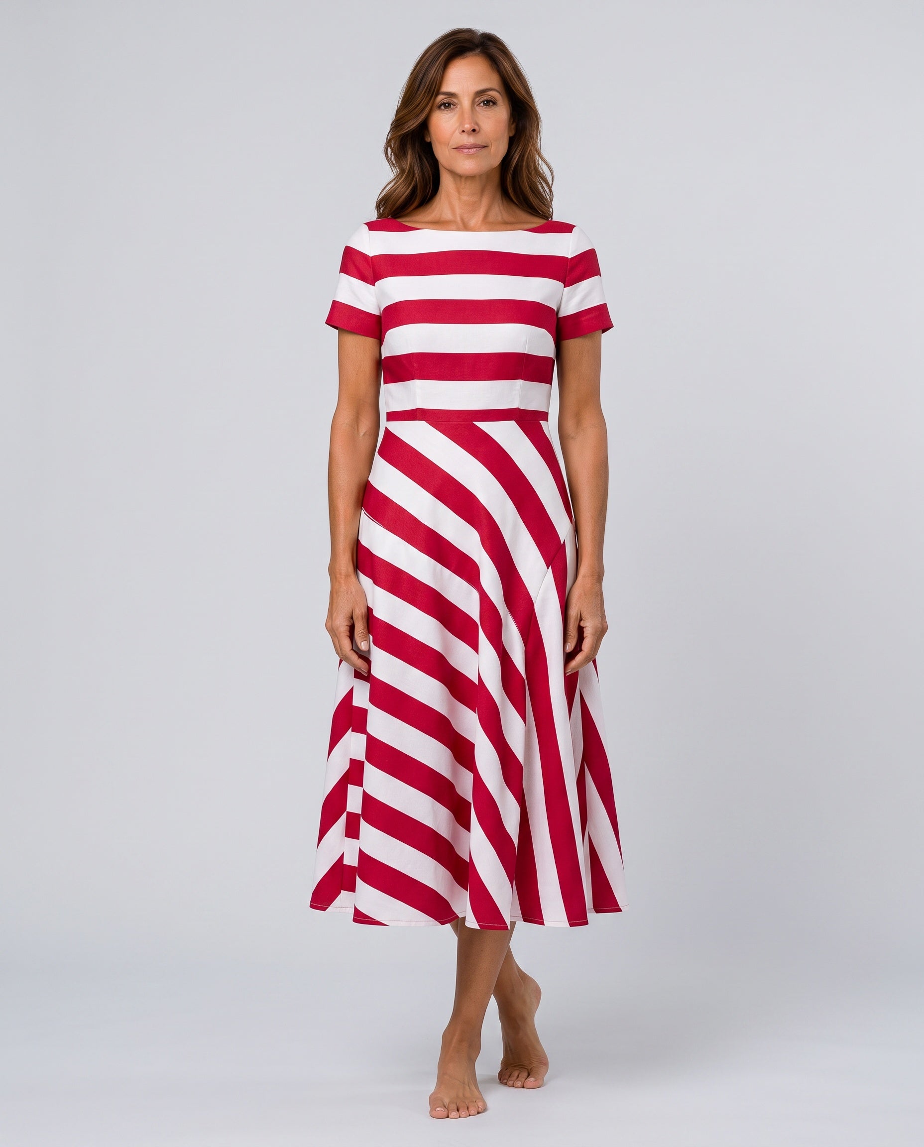 Freya | Striped Asymmetrical Short Sleeve Midi Dress