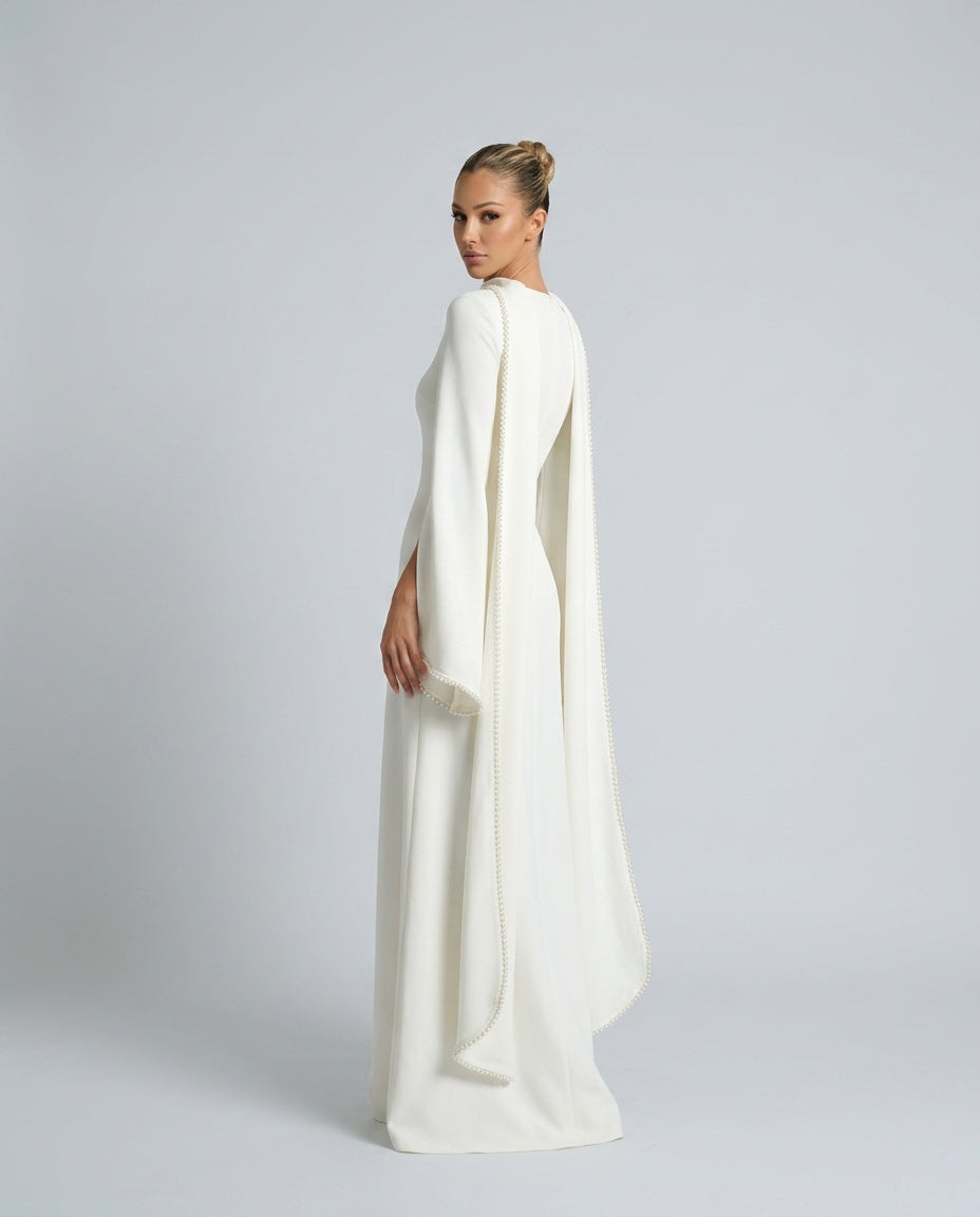 Maeve | Pearl Trim Shawl Detail Maxi Dress