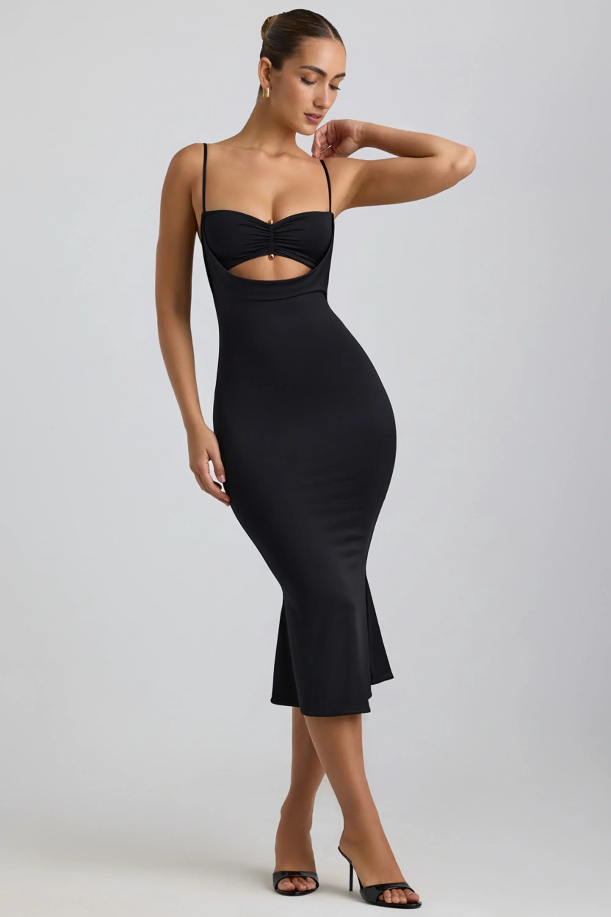 Zara | Ruched Cut-Out Slinky Jersey Midi Dress