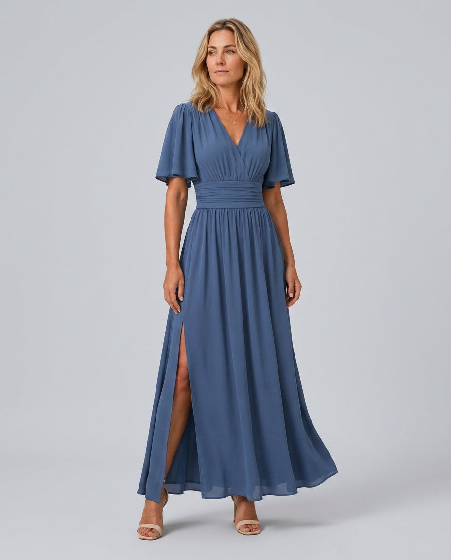 Bente | High-Waist A-Line Blue Maxi Dress