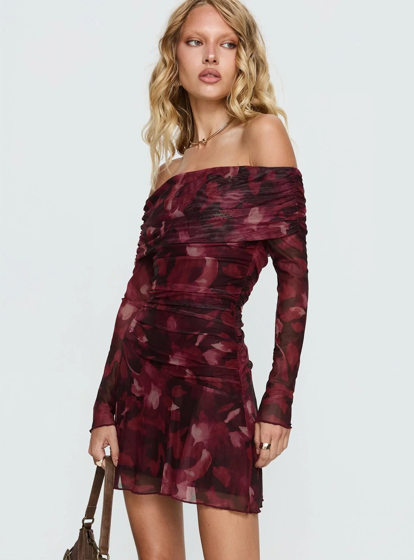 Saskia | Off Shoulder Long Sleeve Floral Mini Dress