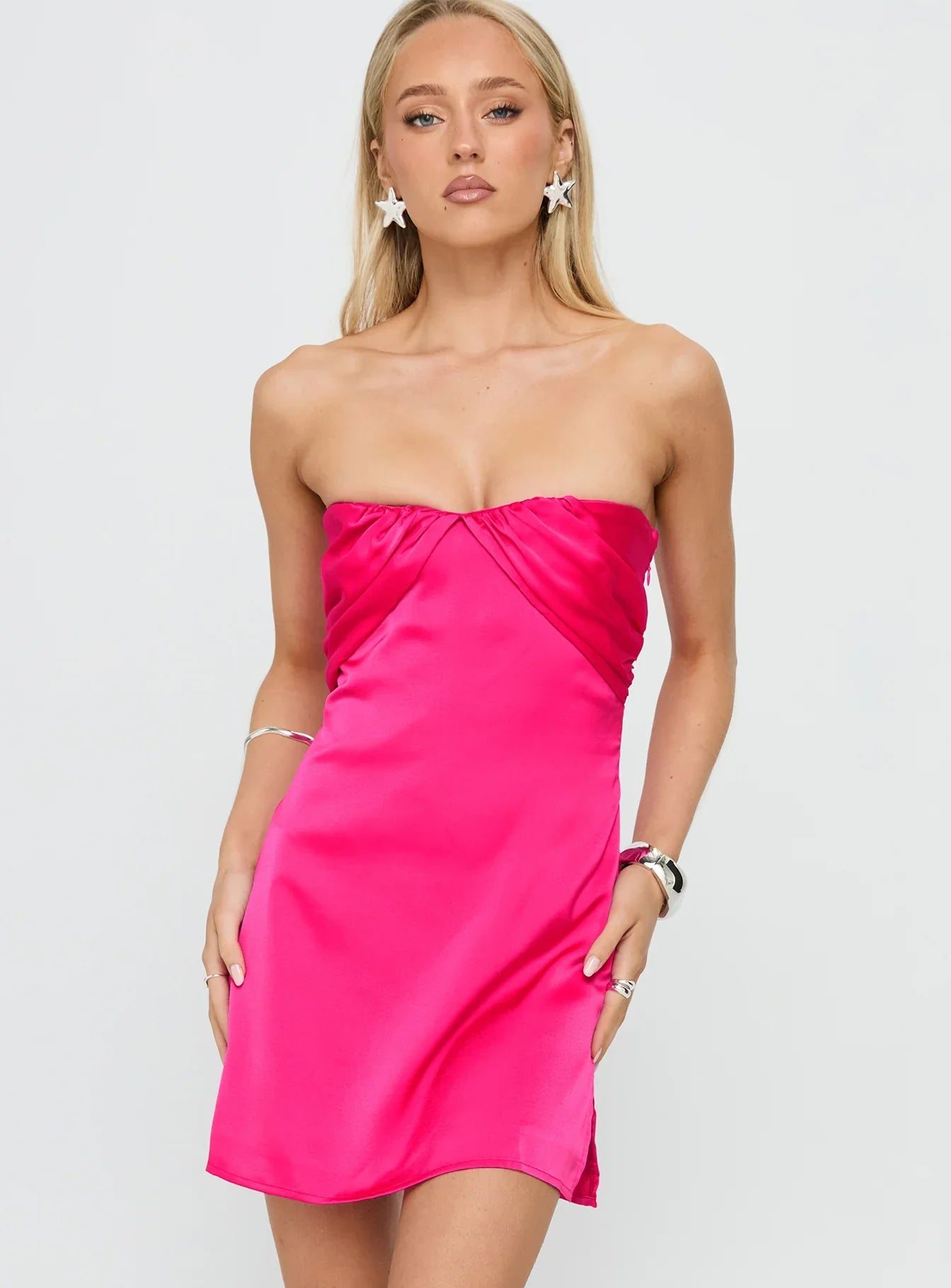 Sadie | Pleated Strapless Mini Dress with Side Split