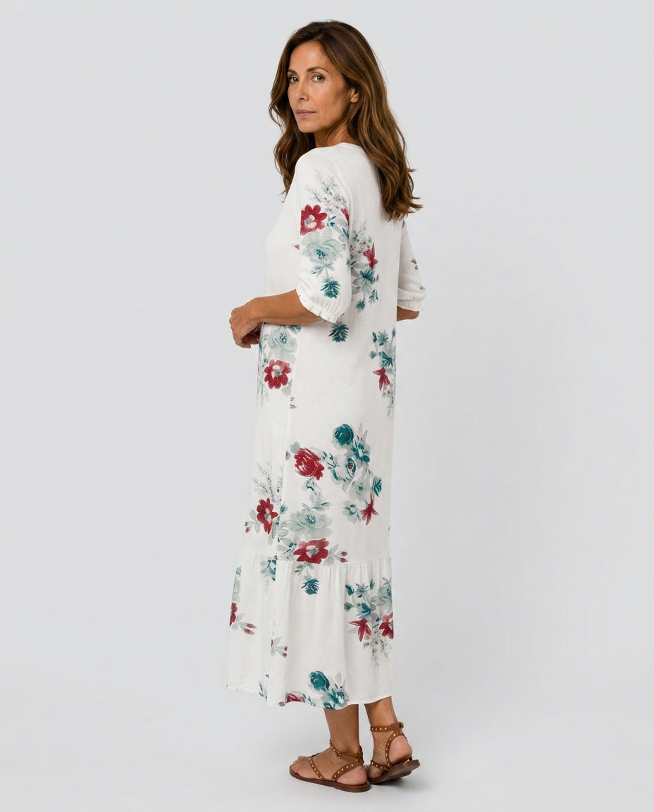 Luma | Floral V-Neck Short Sleeve Midi Dress