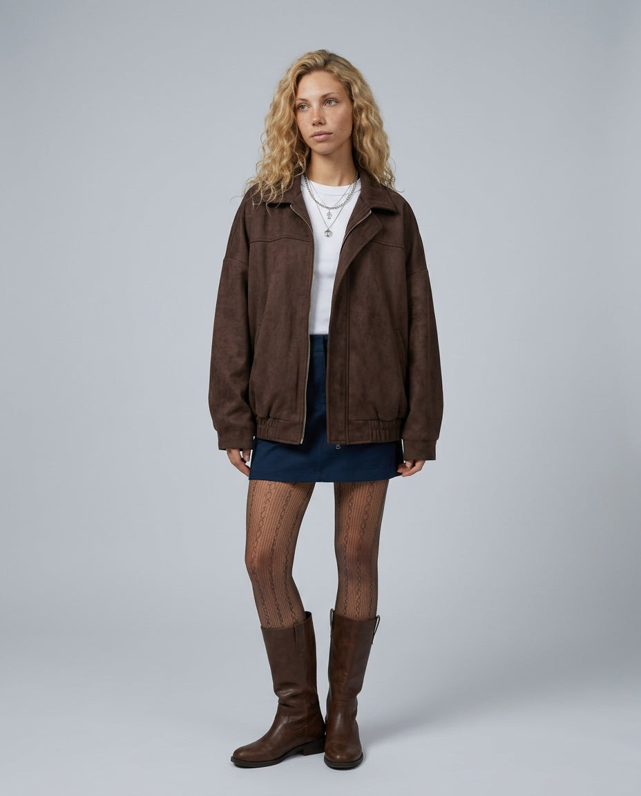 Seraphina | Oversized Suede-Look Bomber Jacket