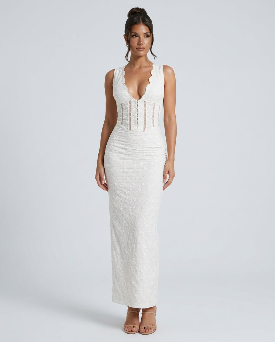 Billie | Boned Corset Embroidered Maxi Dress