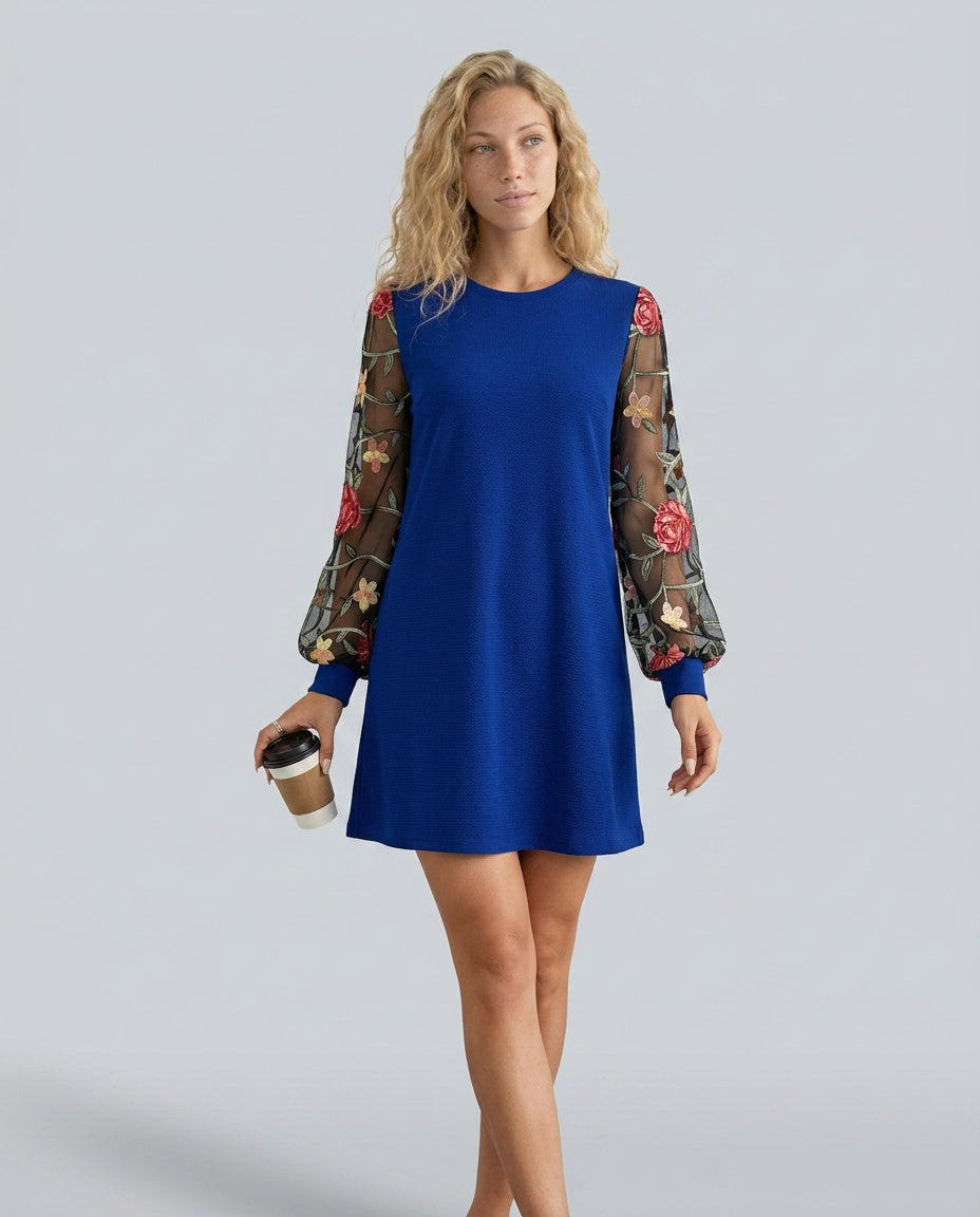Selene | Floral Embroidered Bishop Sleeve Mini Dress