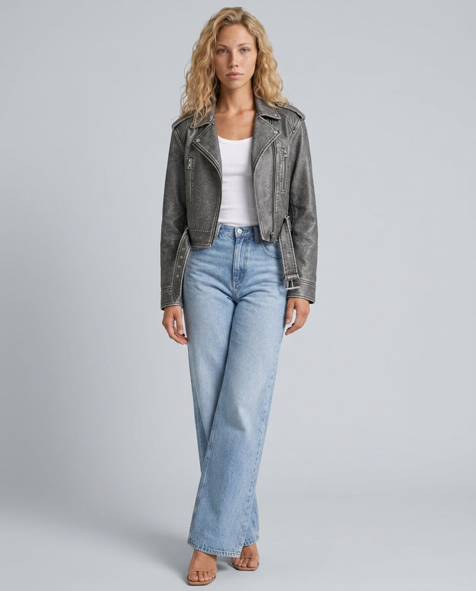 Mira | Cropped Zip-Front Faux Leather Jacket