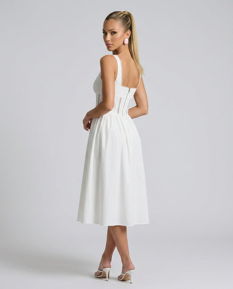 Sadie | Lace Trim Cocktail Midi Dress