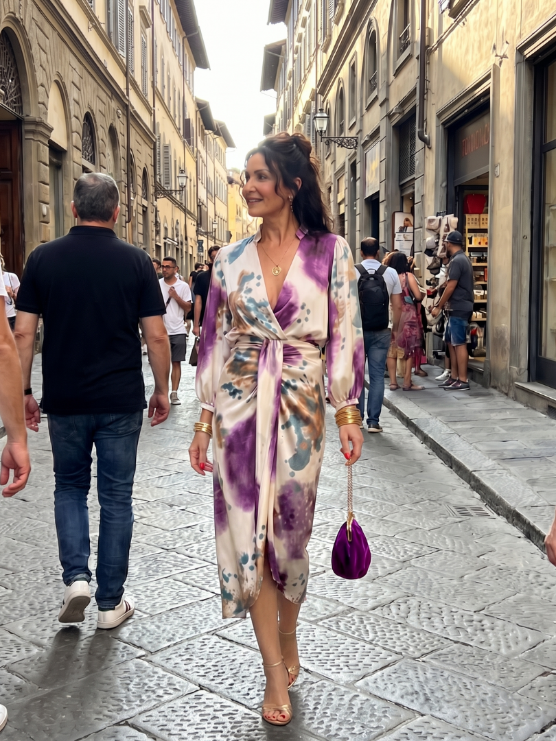 Anais | Cross Wrap Tie Waist Printed Midi Dress