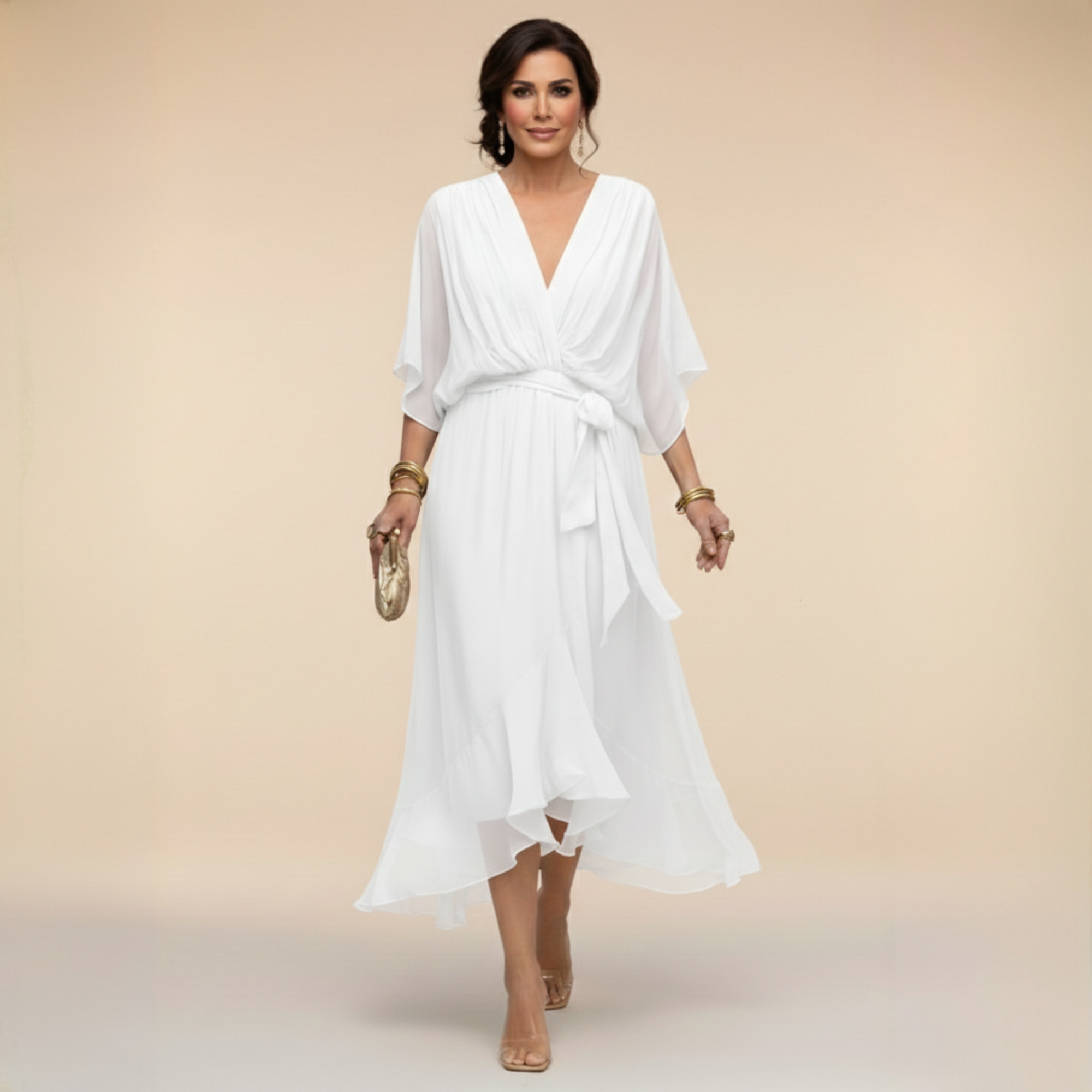 Sawyer | Soft V-Neck Flowy Midi Dress