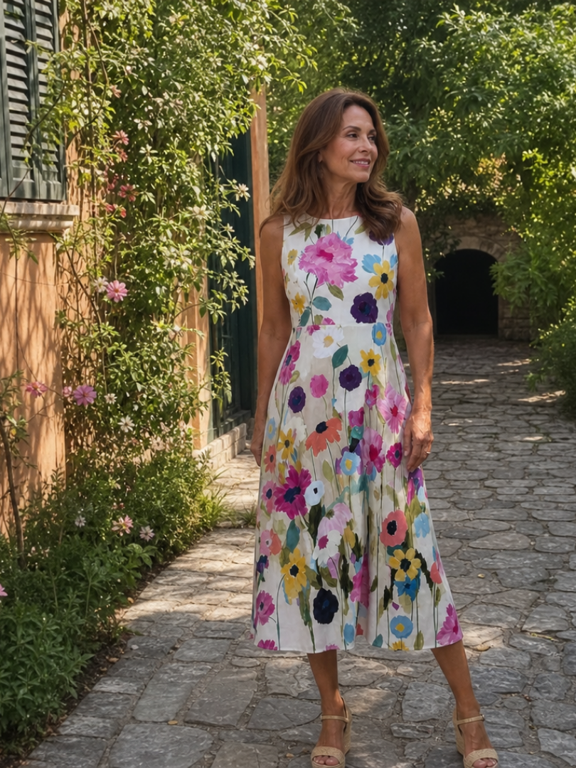 Florie | Floral Print Sleeveless Midi Dress