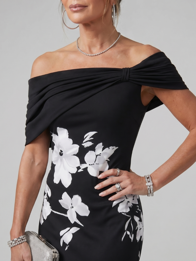 Cosma | Off-Shoulder Draped Midi Dress