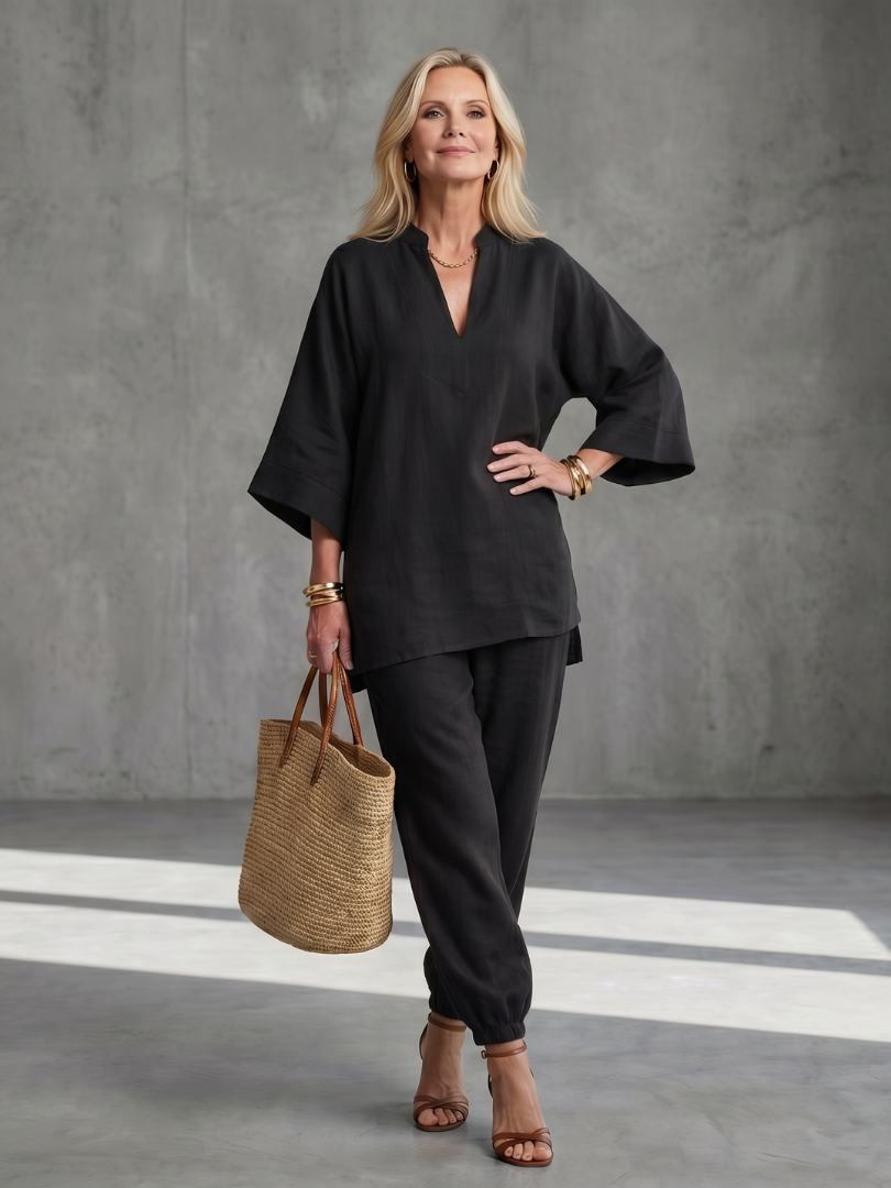 Seraphina | V-Neck Gathered Tunic & Trouser Co-ord Set