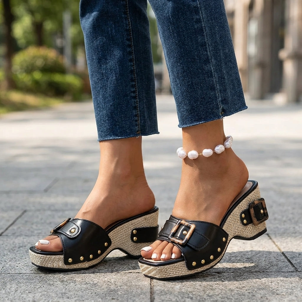 Layla | Leather-Look Jute Wedge Sandals