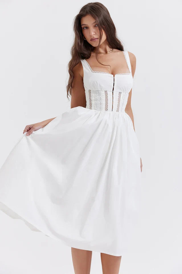 Sadie | Lace Trim Cocktail Midi Dress