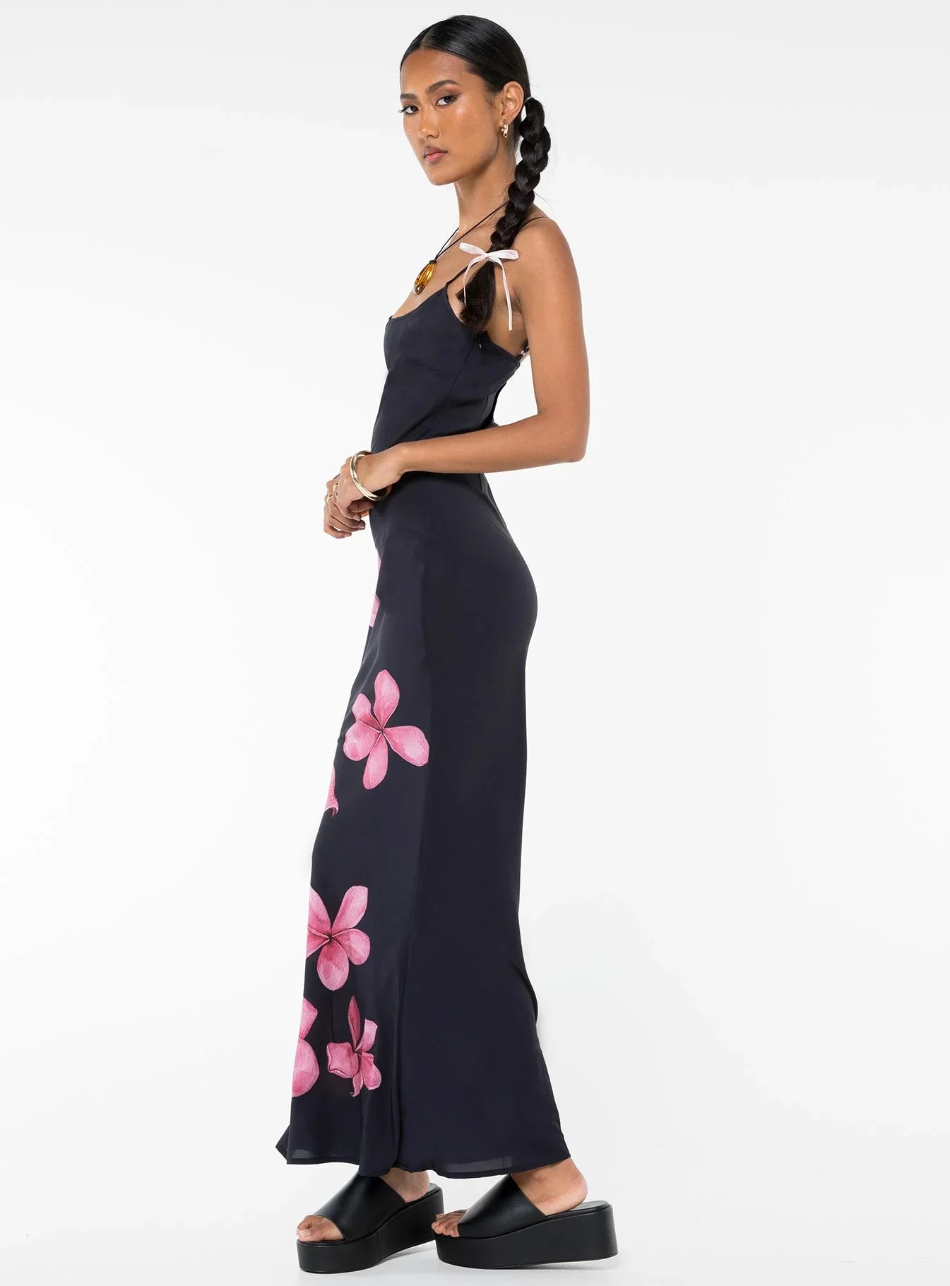 Katrine | Floral Mesh Scoop Neck Maxi Dress