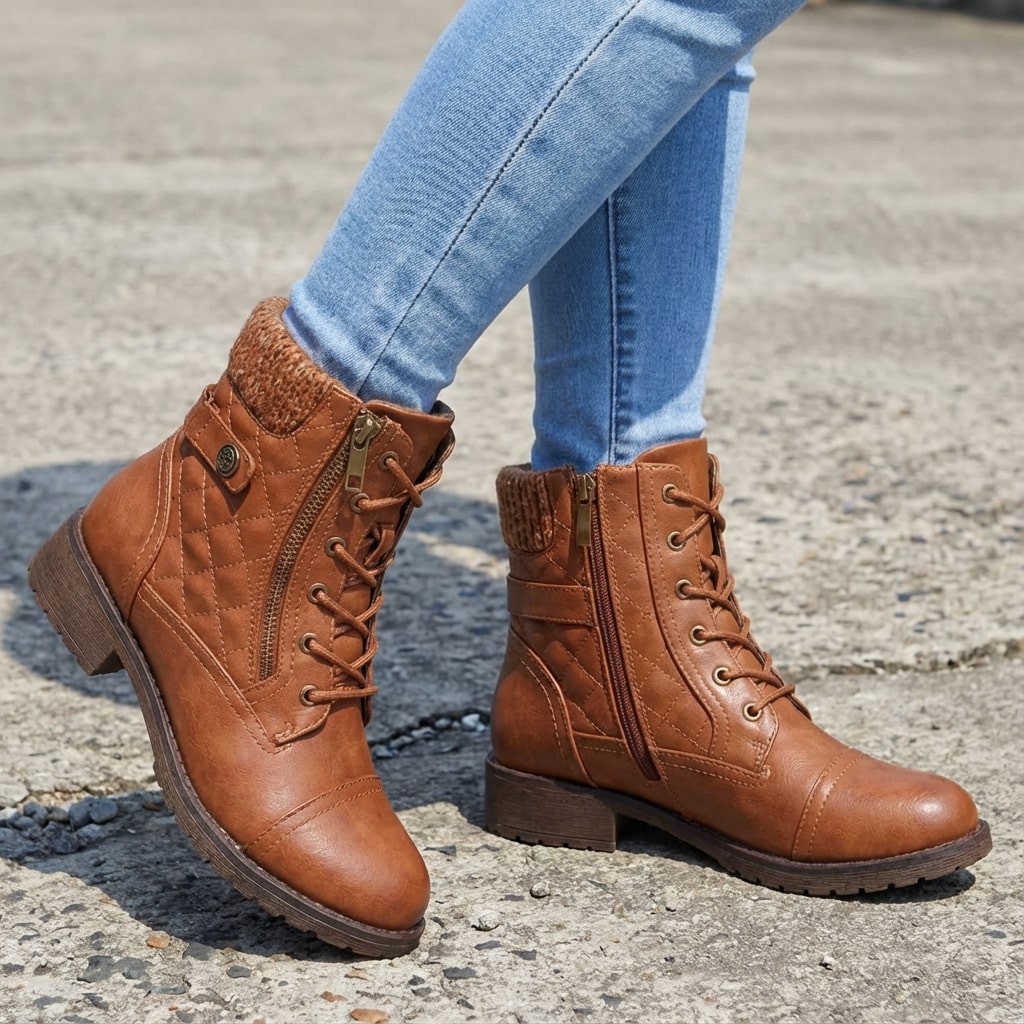 Ancona | Block Heel Leather-Look Ankle Boots