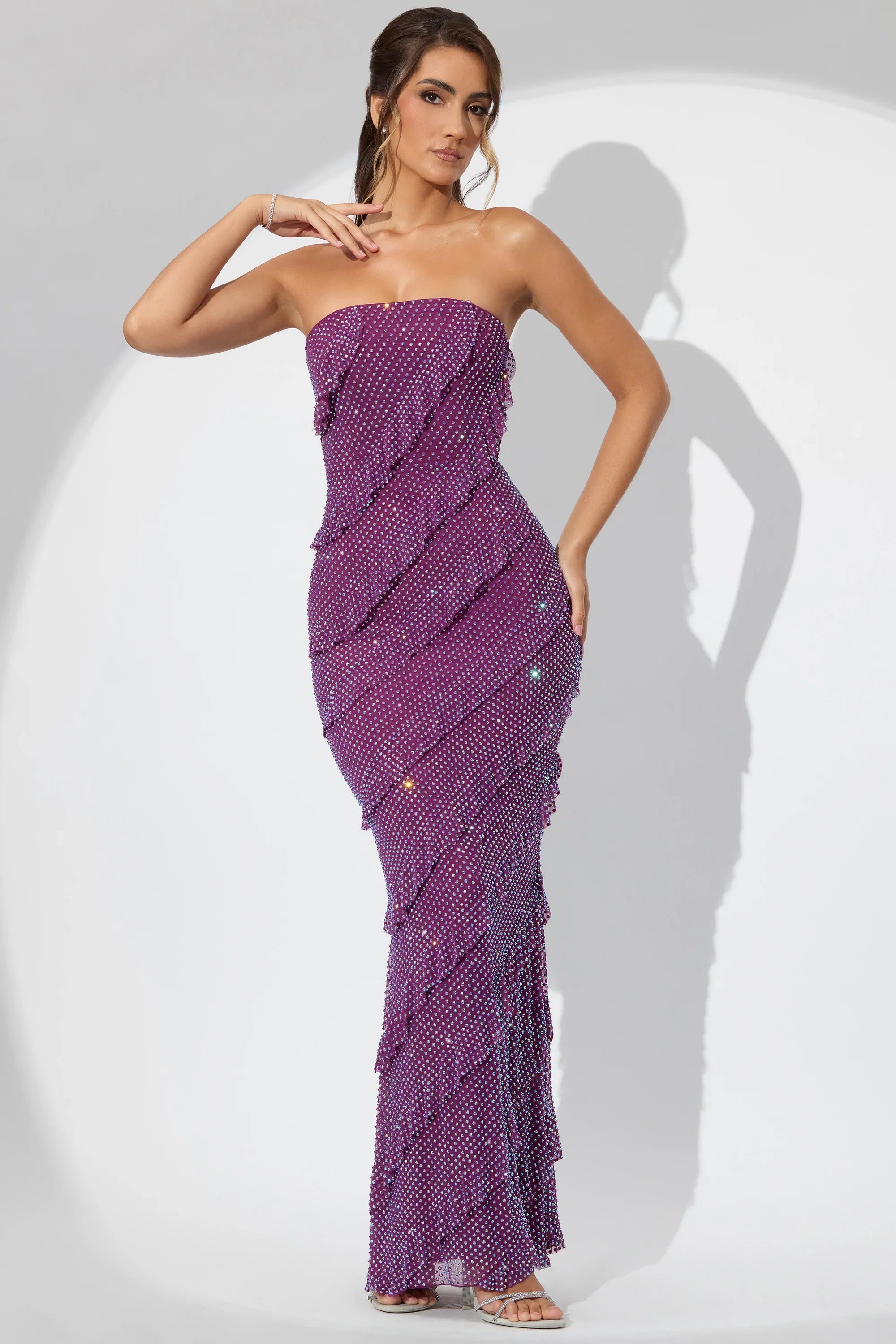 Pia | Embellished Bandeau Ruffle Maxi Dress