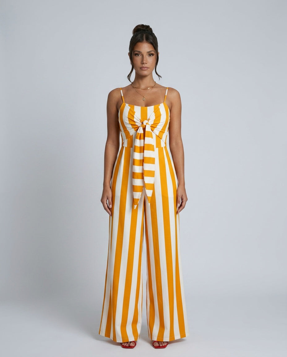 Nora | Striped Tie Front Jumpsuit