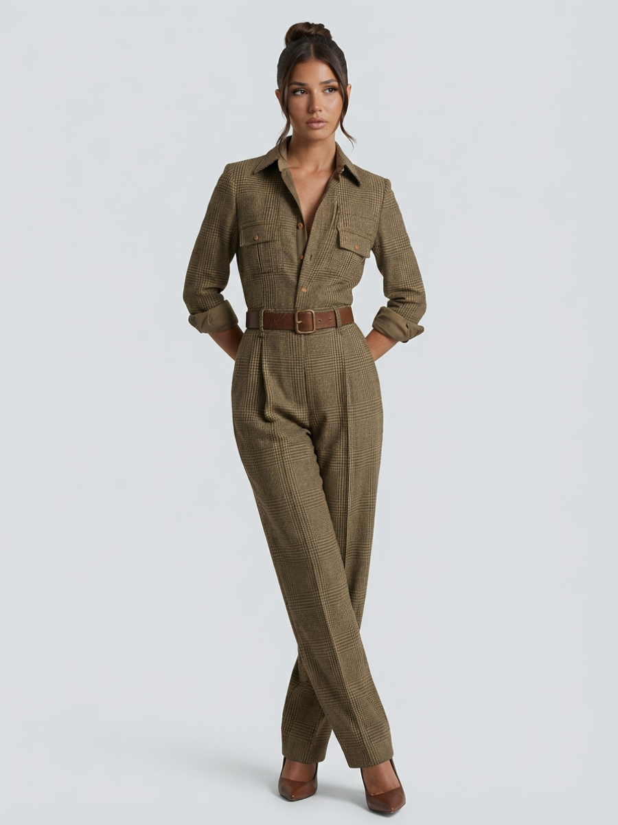 Fiona | Elegant Tweed Jumpsuit with Check Pattern