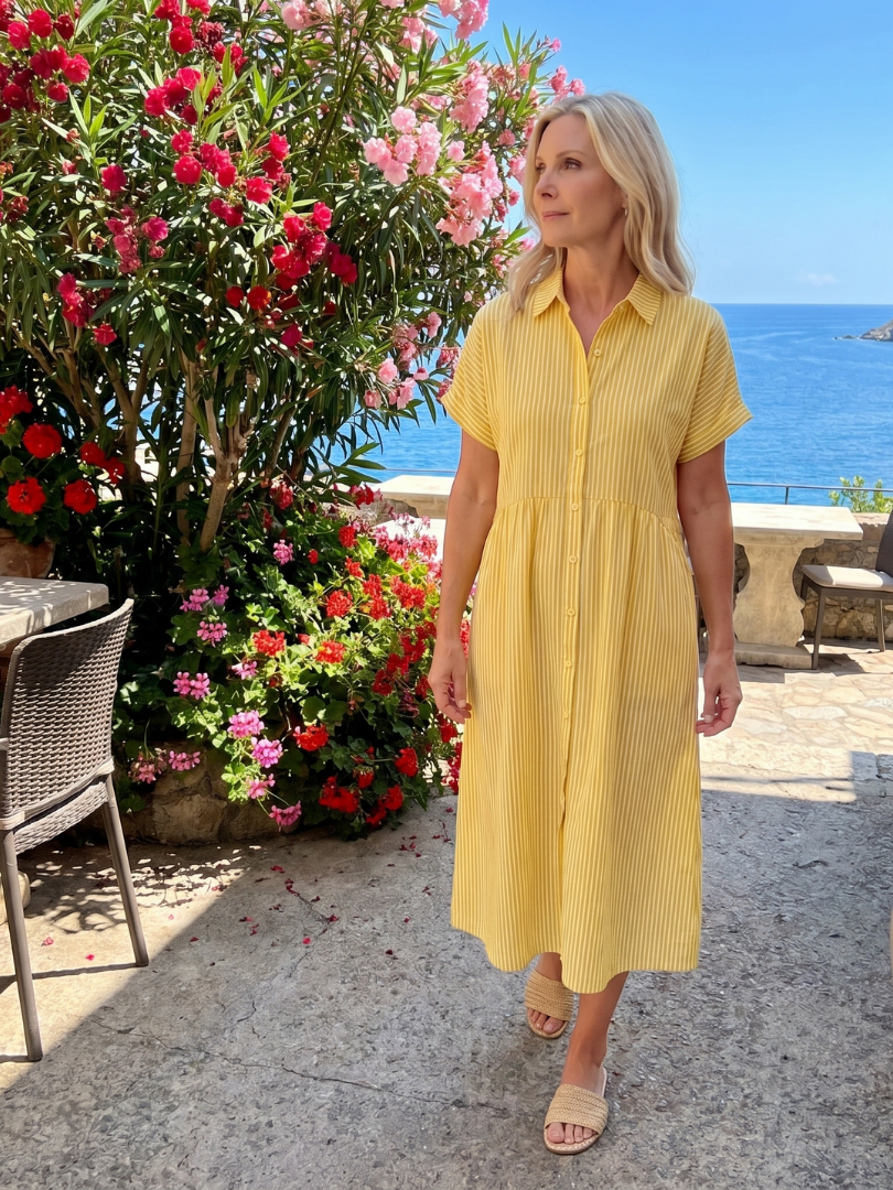 Anais | Short Sleeve Striped Midi Dress