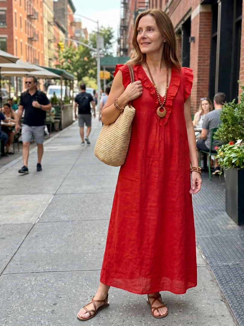Adara | Ruffle Trim Sleeveless Midi Dress