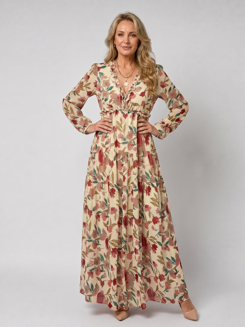 Frankie | Floral Print Long Sleeve Tiered Maxi Dress